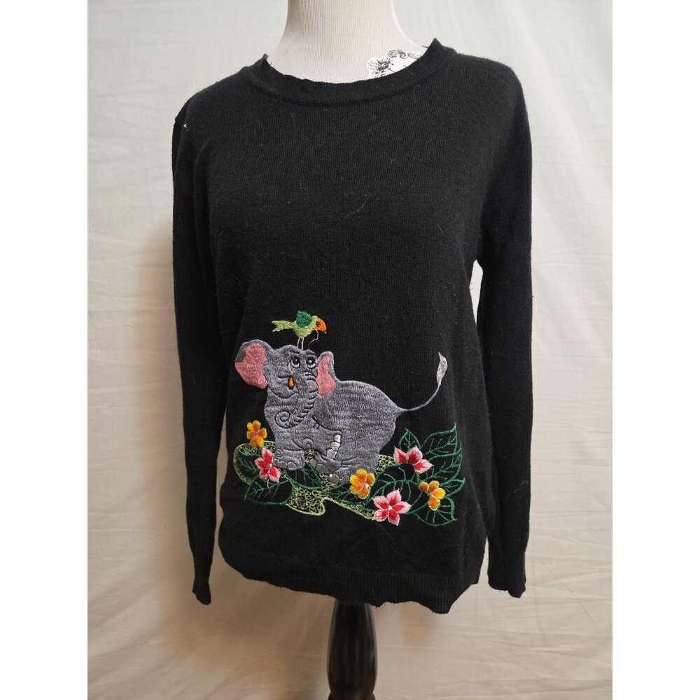 Ades of California Women's Sweater Size Medium 70s V-neck Embroidered Elephant